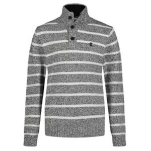 IZOD Striped Pullover Black and White Polo Long Sleeve Sweater, Boys Size 6-7